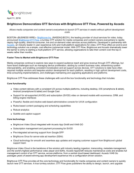 Brightcove Democratizes OTT Services with Brightcove OTT Flow, Powered by Accedo