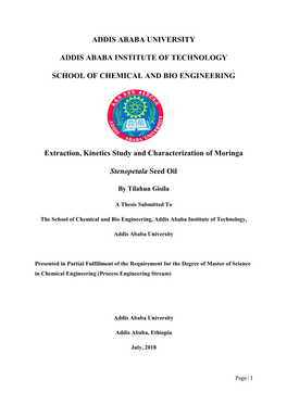 Extraction, Kinetics Study and Characterization of Moringa