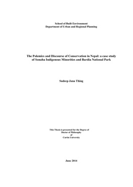 The Polemics and Discourse of Conservation in Nepal: a Case Study of Sonaha Indigenous Minorities and Bardia National Park