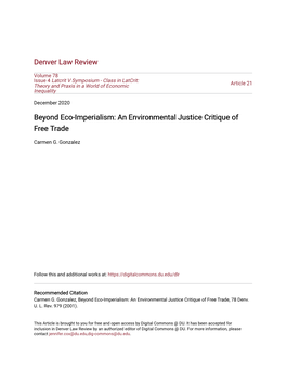 Beyond Eco-Imperialism: an Environmental Justice Critique of Free Trade