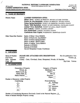 CAMDEN EXPEDITION SITES Page 1 United States Department of the Interior, National Park Service National Register of Historic Places Registration Form