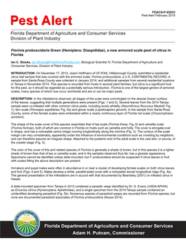 Pest Alert February 2015 Pest Alert Florida Department of Agriculture and Consumer Services Division of Plant Industry