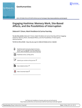 Engaging Hashima: Memory Work, Site-Based Affects, and the Possibilities of Interruption