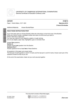 UNIVERSITY of CAMBRIDGE INTERNATIONAL EXAMINATIONS General Certificate of Education Ordinary Level