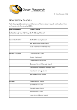 New Unitary Councils