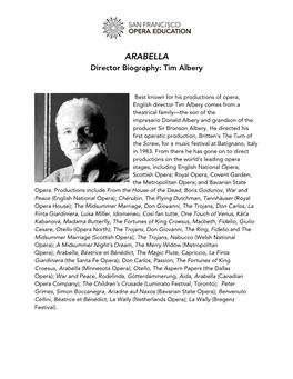 ARABELLA Director Biography: Tim Albery