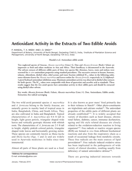 Antioxidant Activity in the Extracts of Two Edible Aroids