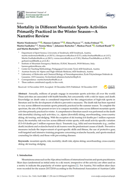 Mortality in Different Mountain Sports Activities Primarily Practiced