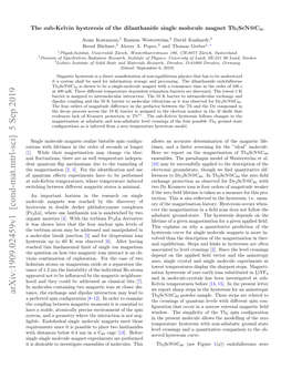 Arxiv:1909.02459V1 [Cond-Mat.Mtrl-Sci] 5 Sep 2019 Tance, the Exchange and Dipolar Interaction May Lead to Tb Scn@C Powder Sample