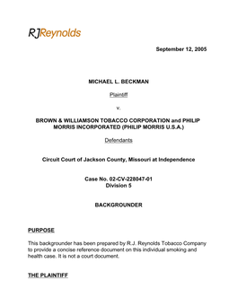 September 12, 2005 MICHAEL L. BECKMAN Plaintiff V. BROWN