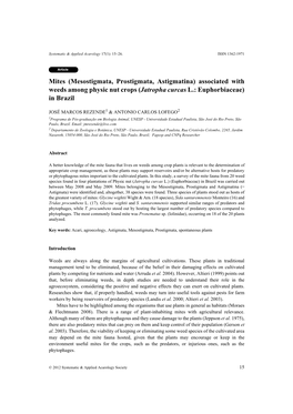 Mesostigmata, Prostigmata, Astigmatina) Associated with Weeds Among Physic Nut Crops (Jatropha Curcas L.: Euphorbiaceae) in Brazil