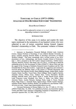 Torture in Chile (1973-1990): Analysis of One Hundred Survivors'