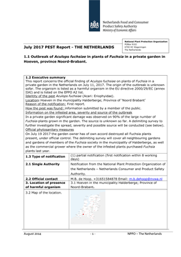 July 2017 PEST Report - the NETHERLANDS 6700 HC Wageningen the Netherlands