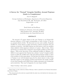 “Normal” Irregular Satellites Around Neptune: Limits to Completeness1 Scott S