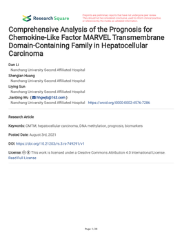 Comprehensive Analysis of the Prognosis for Chemokine-Like Factor MARVEL Transmembrane Domain-Containing Family in Hepatocellular Carcinoma