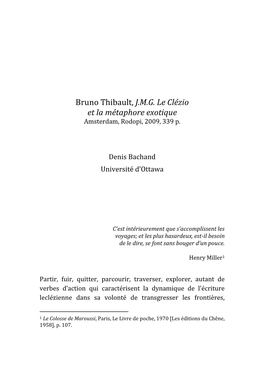 Bruno Thibault, J.M.G. Le Clézio Et La Métaphore Exotique Amsterdam, Rodopi, 2009, 339 P