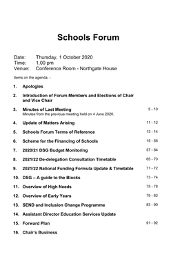 (Public Pack)Agenda Document for Schools Forum, 01/10/2020 13:00