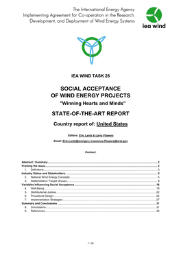 IEA Wind Task 28 Social Acceptance of Wind Energy Projects