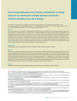 Cerro Ortega (Villanueva De La Fuente, Ciudad Real): Un Abrigo Sepulcral Con Inhumación Múltiple Durante La Transición Neolítico-Calcolítico Al Sur De La Meseta