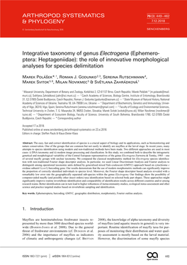Integrative Taxonomy of Genus Electrogena (Ephemeroptera: Heptageniidae)