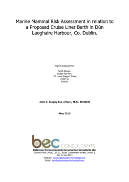 Marine Mammal Risk Assessment in Relation to a Proposed Cruise Liner Berth in Dún Laoghaire Harbour, Co