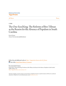 The Reforms of Ben Tillman As the Reason for the Absence of Populism in South Carolina Kevin Krause Clemson University, Kmrock@Bellsouth.Net