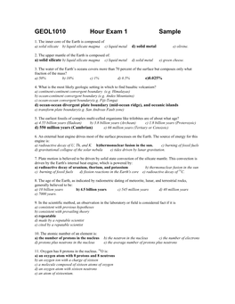 GEOL1010 Hour Exam 1 Sample