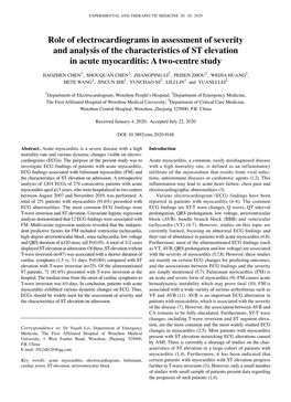 Role of Electrocardiograms in Assessment of Severity and Analysis of the Characteristics of ST Elevation in Acute Myocarditis: a Two‑Centre Study