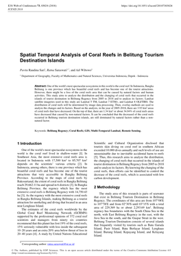 Spatial Temporal Analysis of Coral Reefs in Belitung Tourism Destination Islands