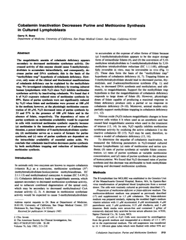 Cobalamin Inactivation Decreases Purine and Methionine Synthesis in Cultured Lymphoblasts Gerry R