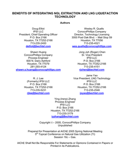 Benefits of Integrating Ngl Extraction and Lng Liquefaction Technology