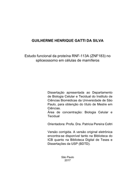 GUILHERME HENRIQUE GATTI DA SILVA Estudo Funcional Da Proteína