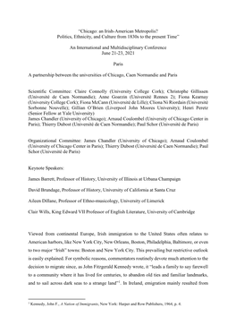 “Chicago: an Irish-American Metropolis? Politics, Ethnicity, and Culture from 1830S to the Present Time”