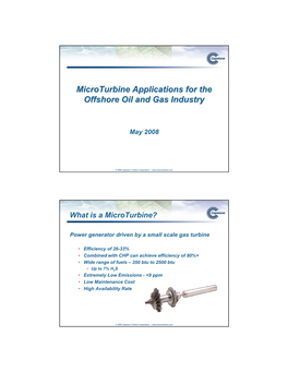 Microturbine Applications for the Offshore Oil and Gas Industry