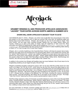 Afrojack Announces “Jacked” Tour Dates Across North a Merica Summer 2012