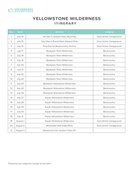 Yellowstone Wilderness Itinerary