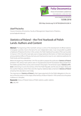 Statistics of Poland – the First Yearbook of Polish Lands: Authors and Content