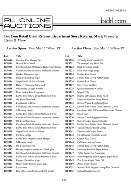 Dot Com Retail Giant Returns, Department Store Returns, Music Promoter Items & More