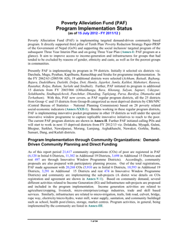 Program Implementation Status (As of 15 July 2012 - FY 2011/12 )