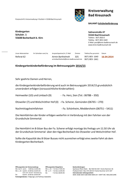 Kreisverwaltung Bad Kreuznach Postanschrift: Kreisverwaltung • Postfach • 55508 Bad Kreuznach