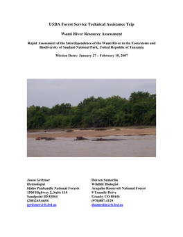 USDA Forest Service Technical Assistance Trip Wami River Resource Assessment