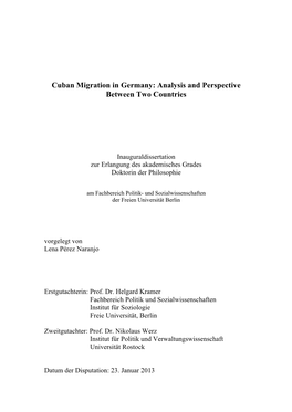 Cuban Migration in Germany: Analysis and Perspective Between Two Countries