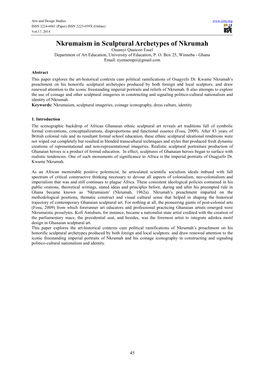 Nkrumaism in Sculptural Archetypes of Nkrumah Osuanyi Quaicoo Essel Department of Art Education, University of Education, P