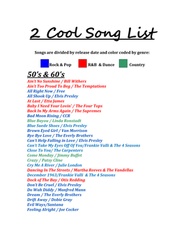 2 Cool Song List