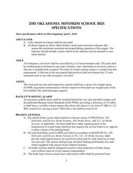 2015 Oklahoma Minimum School Bus Specifications