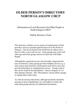 Older Person's Directory North Glasgow Chcp