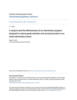 A Study to Test the Effectiveness of an Intervention Program Designed to Reduce Grade Retention and Social Promotion in an Urban Elementary School