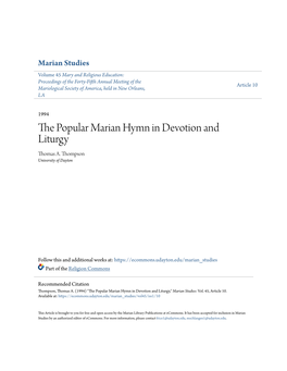 The Popular Marian Hymn in Devotion and Liturgy