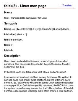 Fdisk(8) - Linux Man Page Translate