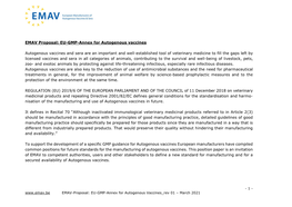 EMAV Proposal: EU-GMP-Annex for Autogenous Vaccines